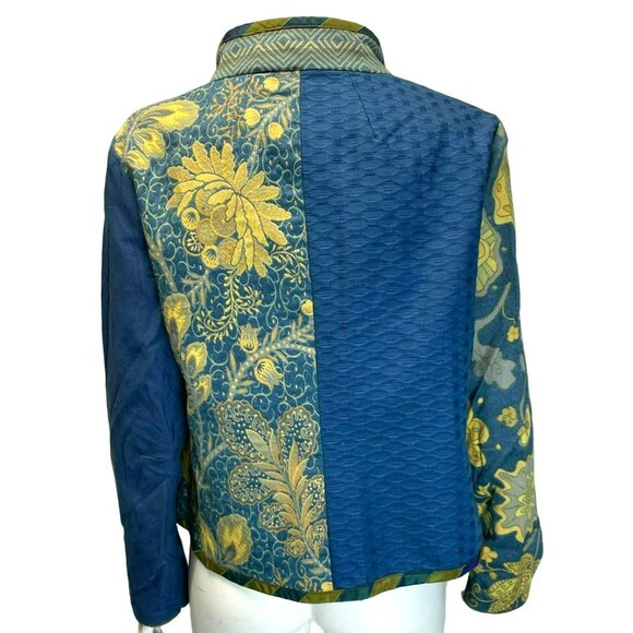 Mary Lynn O'Shea  Jacket Medium Blue Yellow Floral Tapestry Patchwork Design - Picture 3 of 10